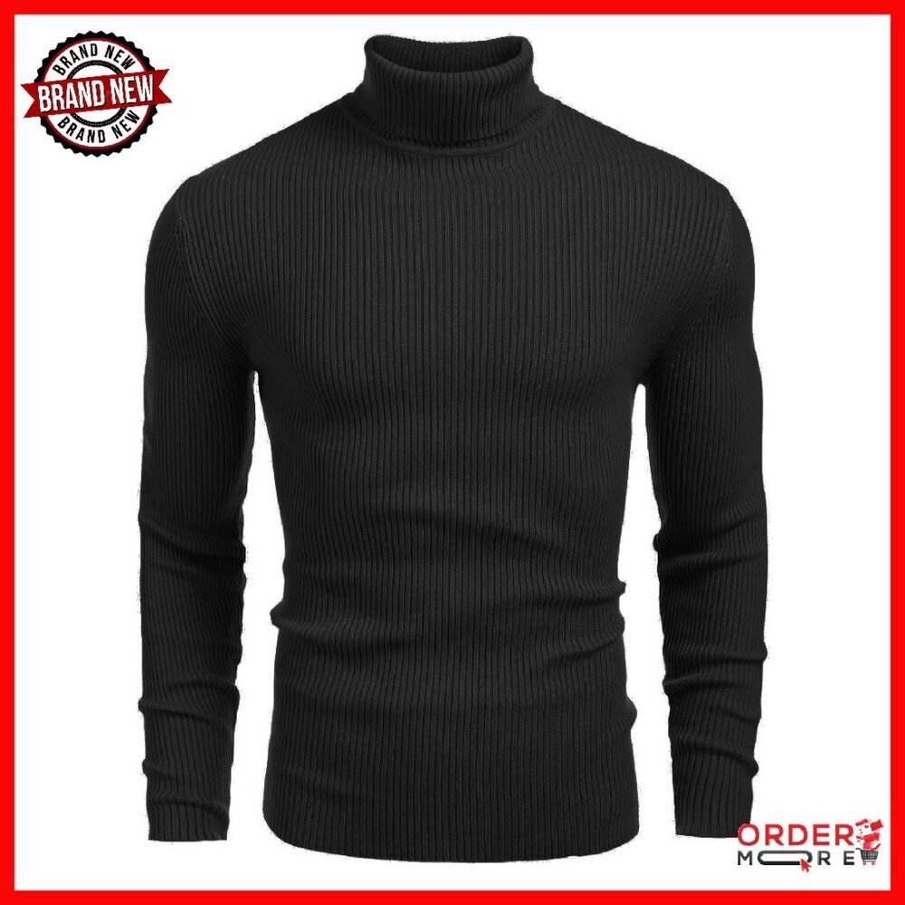 Mens Ribbed Slim Fit Turtleneck Sweater Pullover Knitted Casual